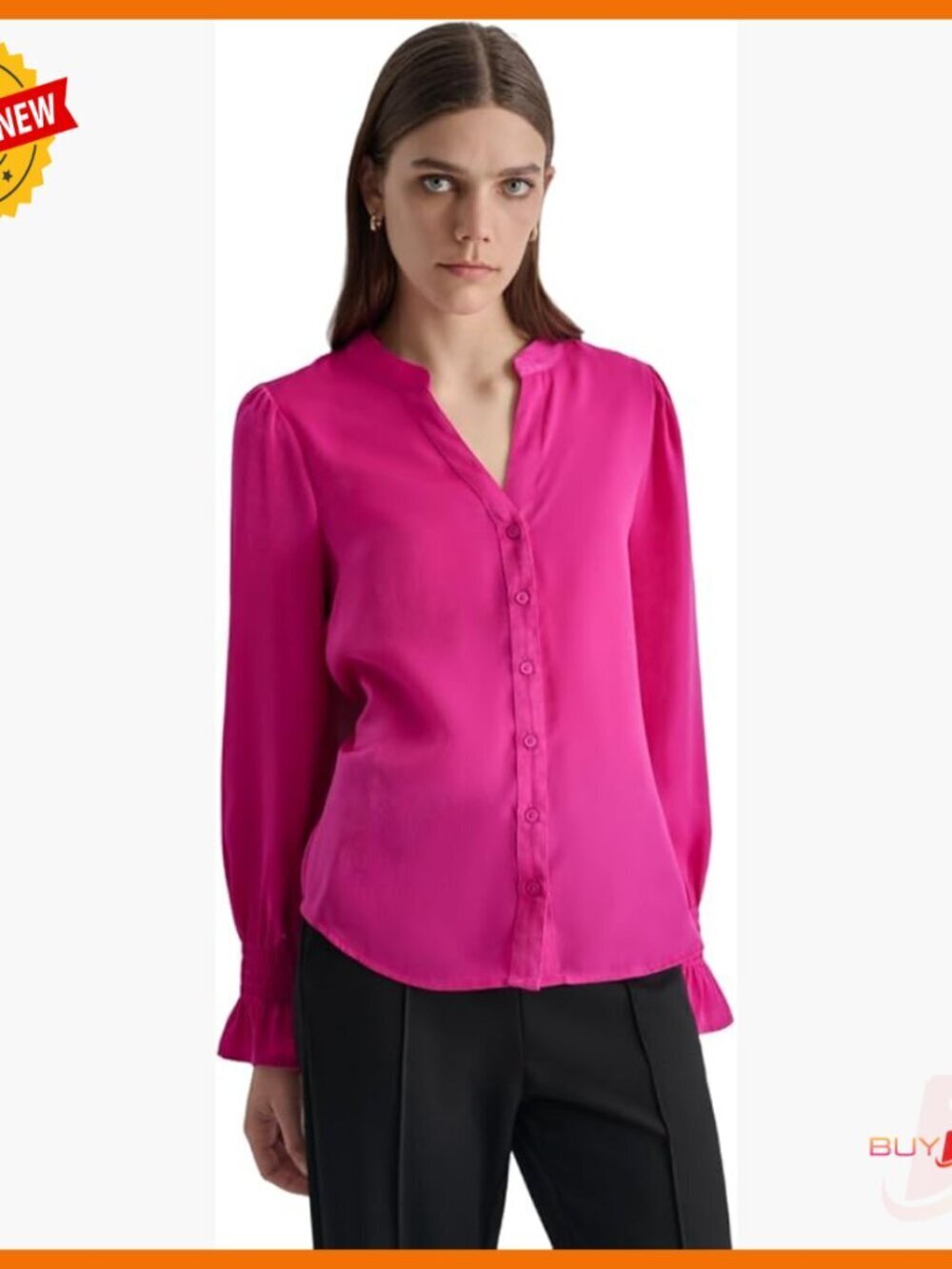 Long Sleeve V-Neck Button Down Shirt, Classic Fit, Polyester, Work to Dinner